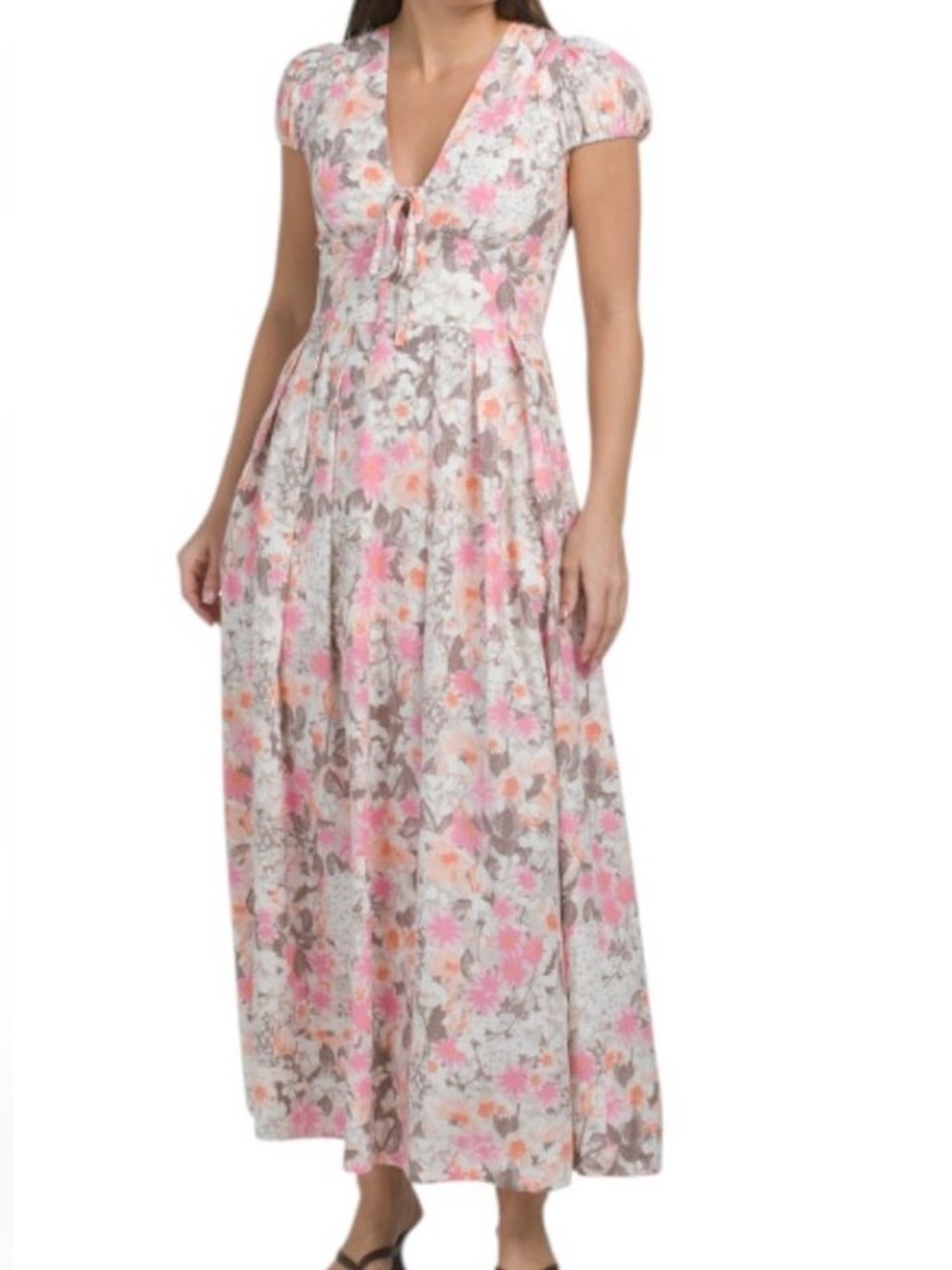 Avec Les Filles Fit & Flare Linen Blend Maxi Dress in Garden Party